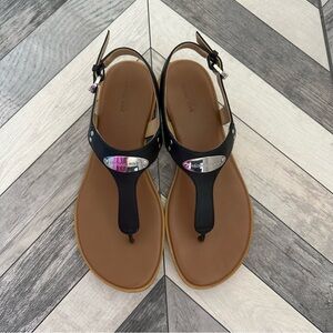 Michael Kors Black and Brown T-Strap Sandals